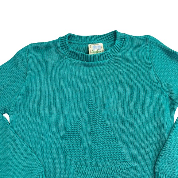 VTG EastWind by Alps Teal Knit Sweater W/ Sailboat Design Crew Nautical Style M - Picture 9 of 16